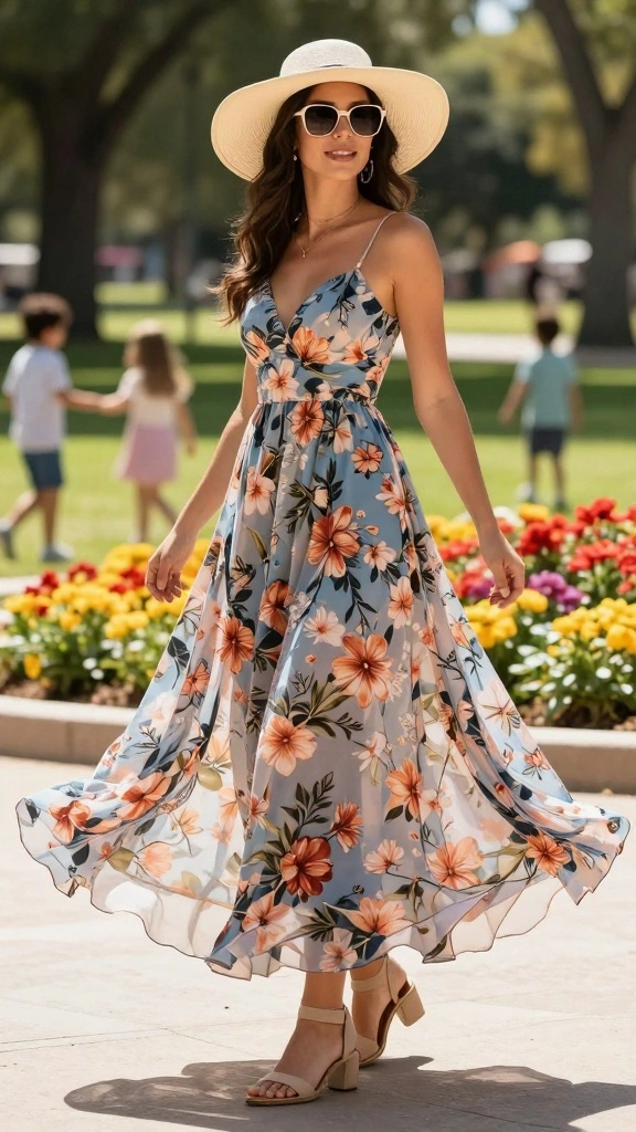 10 Effortlessly Stylish Mom Outfit Ideas That Are 100% Practical! - 1. Flowy Maxi Dress 1