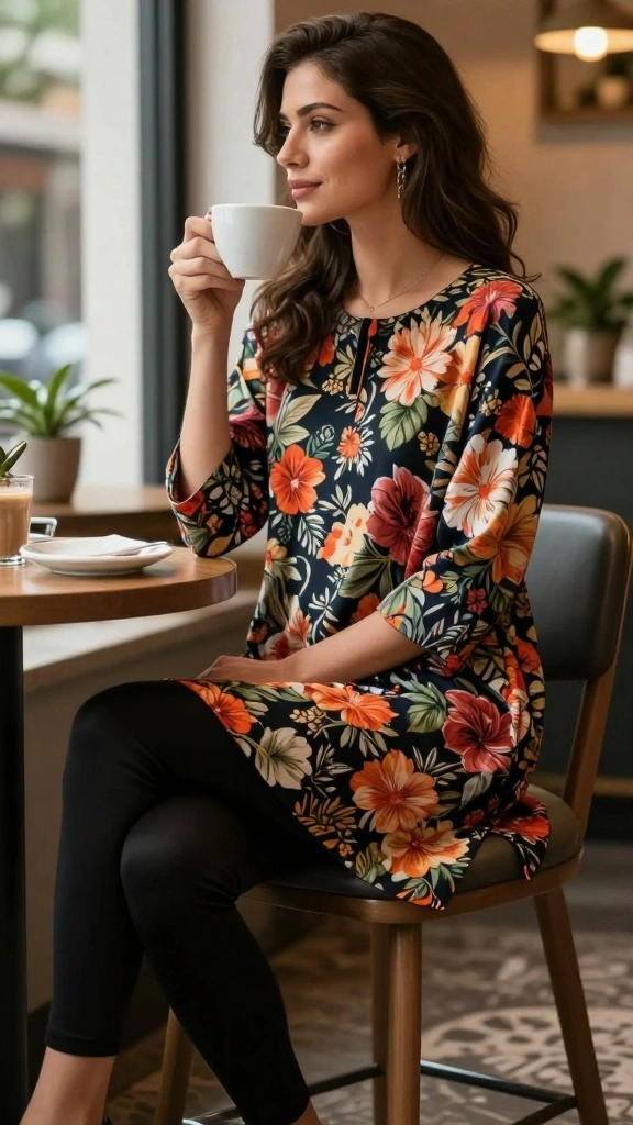10 Trendy Nursing-Friendly Outfits Modest That Will Make You Feel Like a Fashionista Post-Baby! - 5. Chic Tunics with Leggings 1