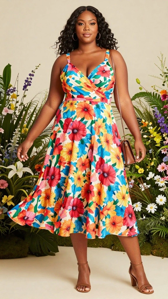 12 Chic Work Looks for Plus Size Fashionistas That Inspire Confidence! - 1. Vibrant Floral Dress 1