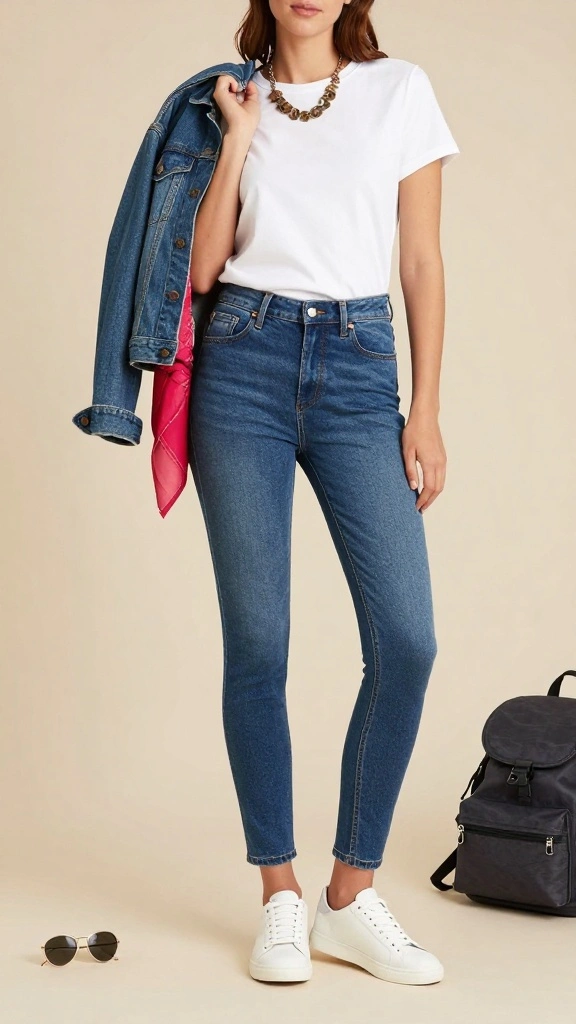 13 Affordable Travel-Friendly Outfits That Look High-End! - 1. The Classic White Tee and Jeans Combo 1