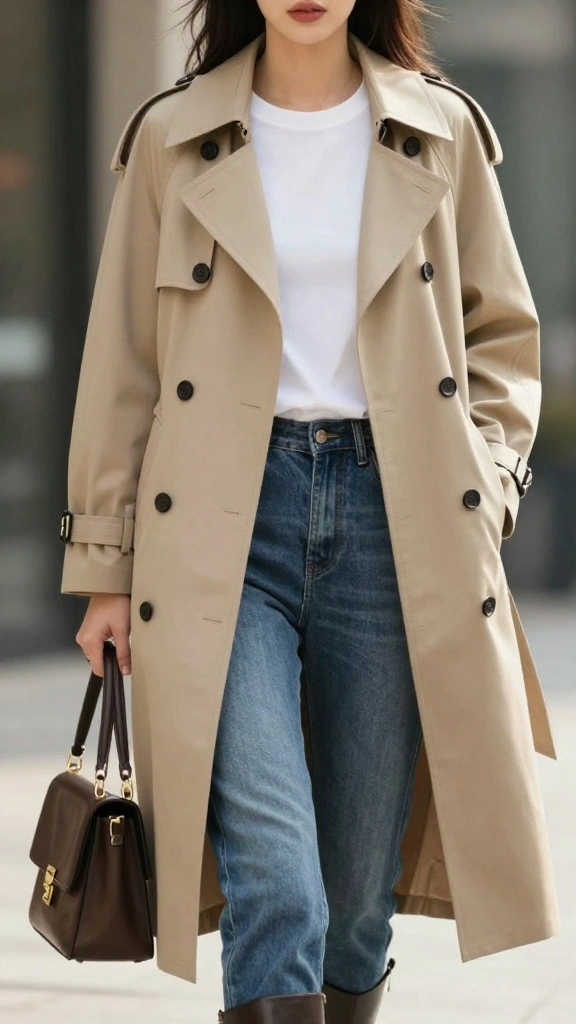 13 Affordable Travel-Friendly Outfits That Look High-End! - 12. Classic Trench Coat with Basic Outfits 1