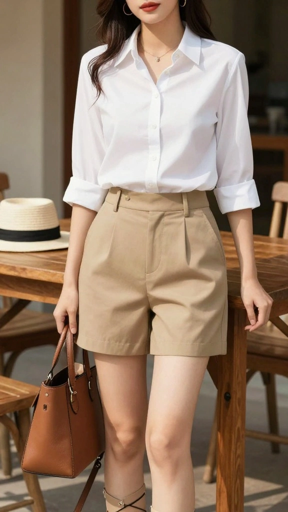 13 Affordable Travel-Friendly Outfits That Look High-End! - 5. Tailored Shorts and Button-Up Shirt 1