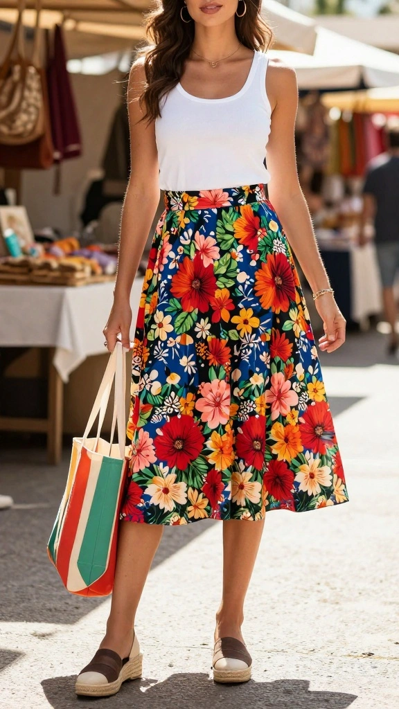 13 Affordable Travel-Friendly Outfits That Look High-End! - 6. Versatile Midi Skirt and Tank Top 1