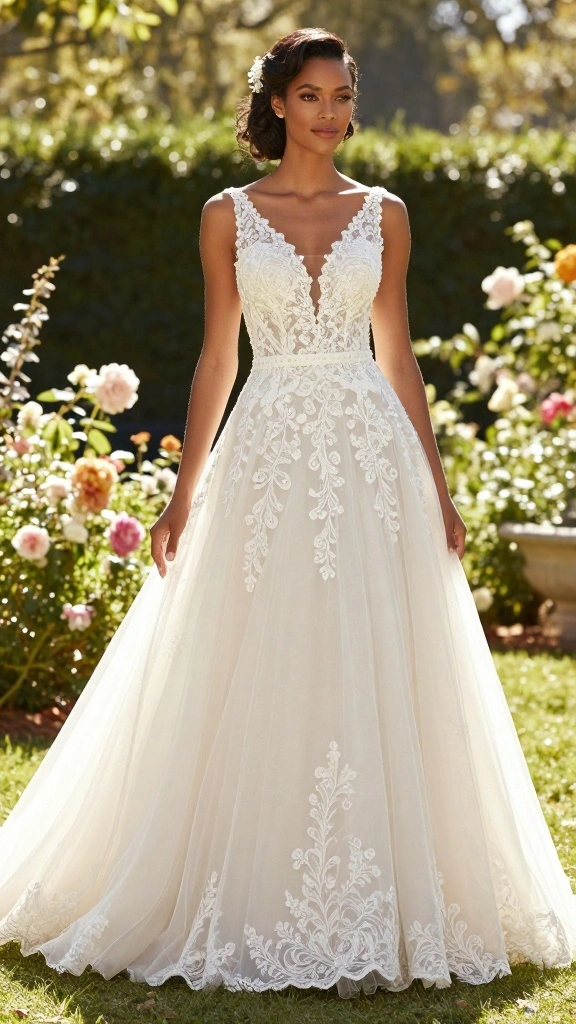 13 Elegant Dress Choices for Weddings That Will Leave Everyone Speechless! - 1. Timeless A-Line Gown 1