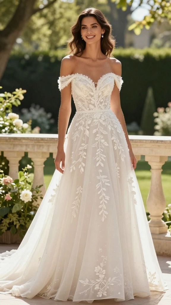 13 Elegant Dress Choices for Weddings That Will Leave Everyone Speechless! - 2. Chic Off-Shoulder Dress 1