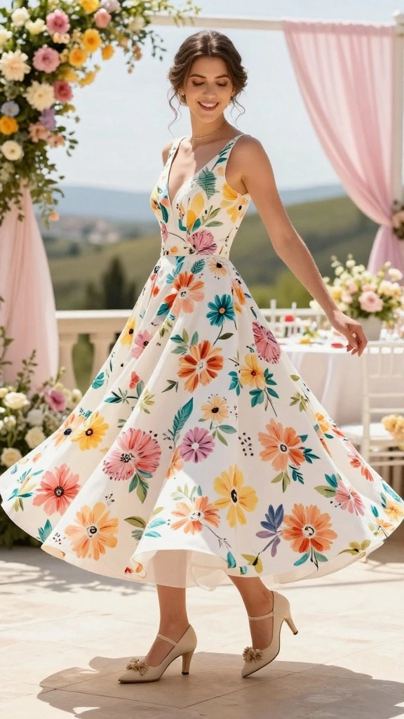 13 Elegant Dress Choices for Weddings That Will Leave Everyone Speechless! - 4. Playful Tea-Length Dress 1