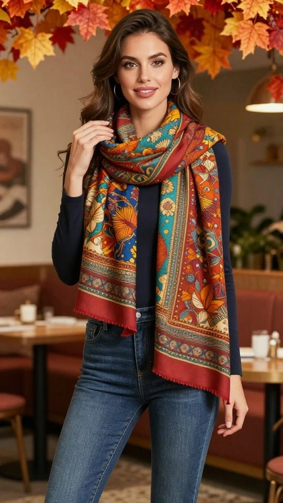 14 Chic Fall Outfits for Mature Women That Will Inspire Your Wardrobe Revamp! - 9. Playful Patterns with Scarves 1