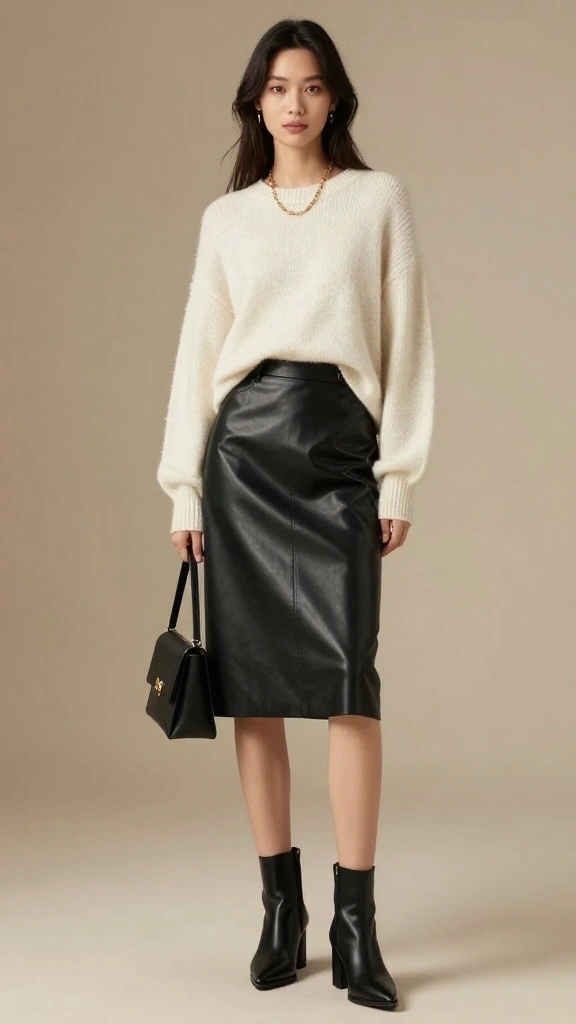 14 Cozy Winter Wardrobe Essentials: Skirts and Knits That Never Go Out of Style! - 13. Faux Leather Skirt 1