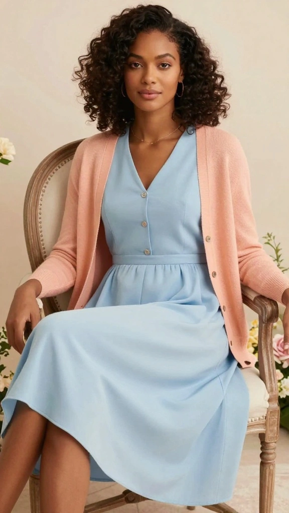 15 Color Combinations for Mature Women That Will Make You Shine! - 10. Pastel Blue and Soft Peach 1