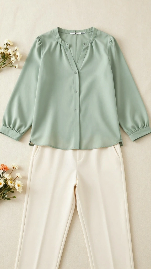 15 Color Combinations for Mature Women That Will Make You Shine! - 12. Sage Green and Off-White 1