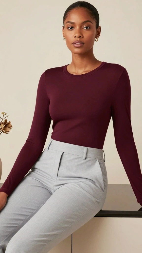 15 Color Combinations for Mature Women That Will Make You Shine! - 14. Burgundy and Light Grey 1