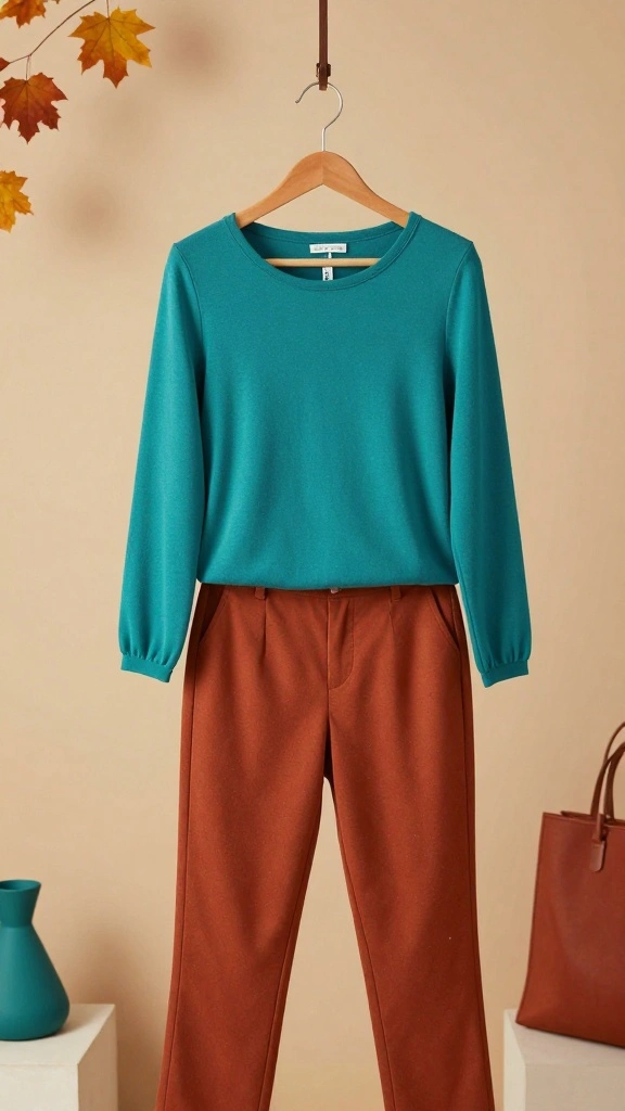 15 Color Combinations for Mature Women That Will Make You Shine! - 3. Teal and Rust 1