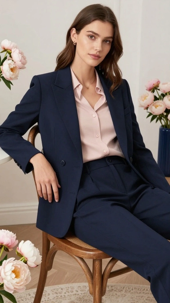 15 Color Combinations for Mature Women That Will Make You Shine! - 4. Classic Navy and Blush 1