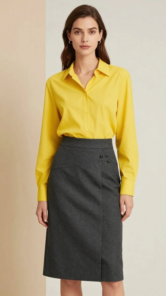 15 Color Combinations for Mature Women That Will Make You Shine! - 9. Bright Yellow and Charcoal 1