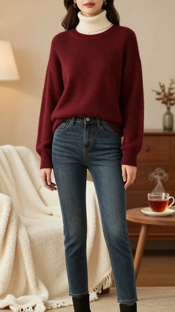 15 Travel-Friendly Winter Outfits That Will Keep You Cozy and Chic on Your Adventures! - 1. Layered Knit Sweater Over a Turtleneck 1