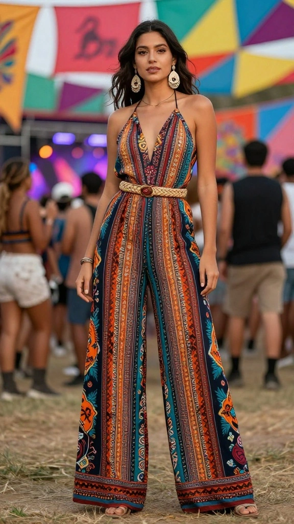 15 Trendy Bohemian Concert Outfits for Effortless Festival Glam! - 6. Bohemian Jumpsuit 1