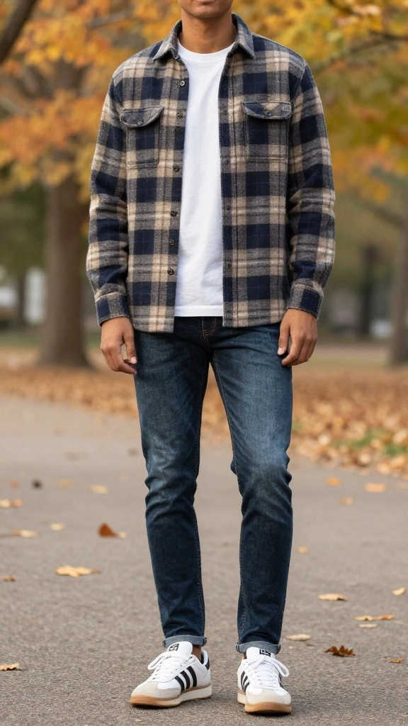 16 Casual Chic Street Style Inspirations Featuring Adidas Sneakers You Can't Miss! - 13. Flannel and Sneakers: A Coziness Combo 1