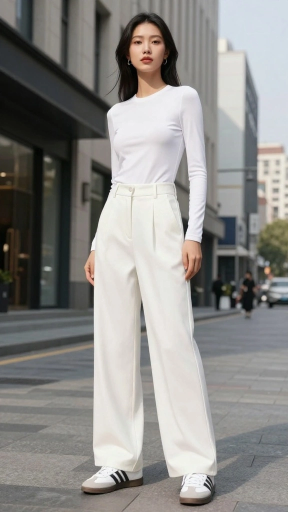 16 Casual Chic Street Style Inspirations Featuring Adidas Sneakers You Can't Miss! - 8. Classic White on White 1