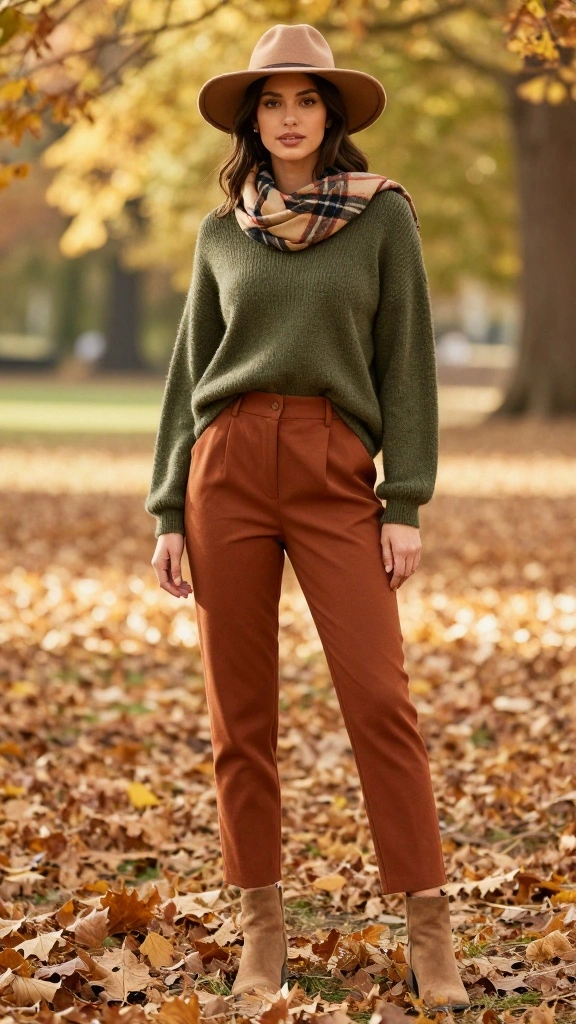 16 Color Palettes for Fall Outfits That Will Inspire Your Next Look! - 1. Earthy Tones with a Splash of Rust 1