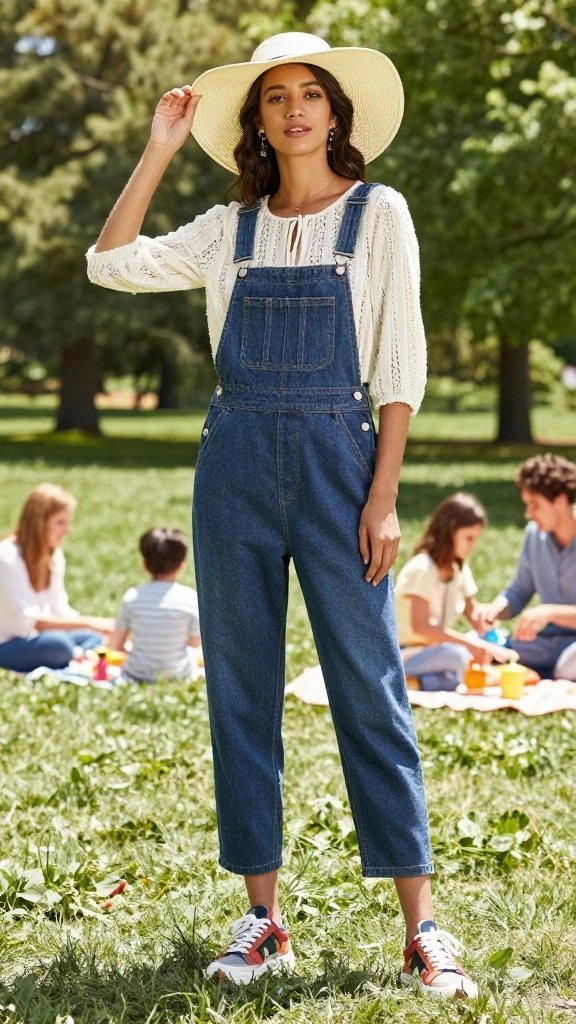 16 Stylish Minimalist Travel Outfits That Will Turn Heads on Your Trip! - 12. Trendy Overalls & Casual Blouse 1