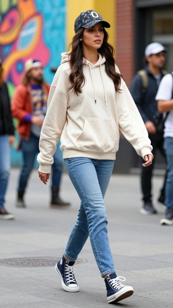 16 Stylish Minimalist Travel Outfits That Will Turn Heads on Your Trip! - 13. Street Style-Ready Hoodie & Jeans 1
