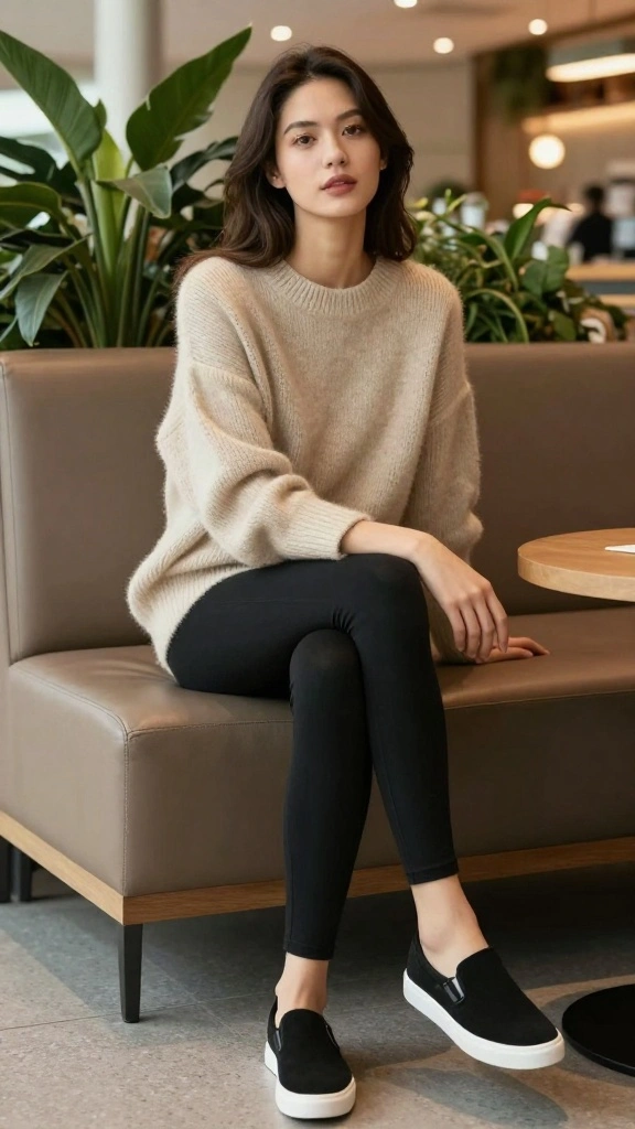 16 Stylish Minimalist Travel Outfits That Will Turn Heads on Your Trip! - 4. Cozy Knit Sweater & Leggings 1