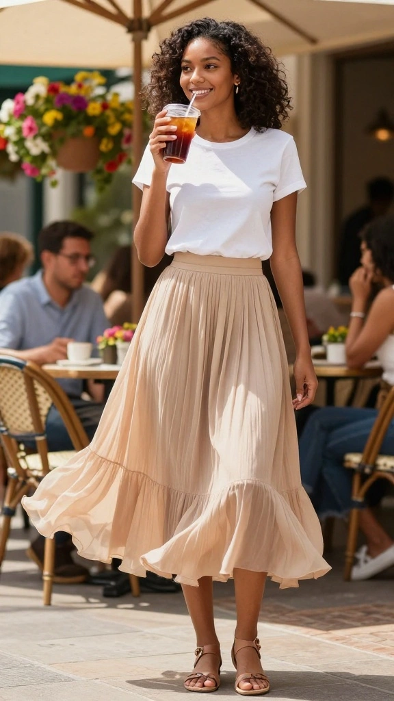 16 Summer Outfits That Are Perfect for Those Lazy Days (Check Out #11!) - 15. Breezy Skirt and Tee Combo 1