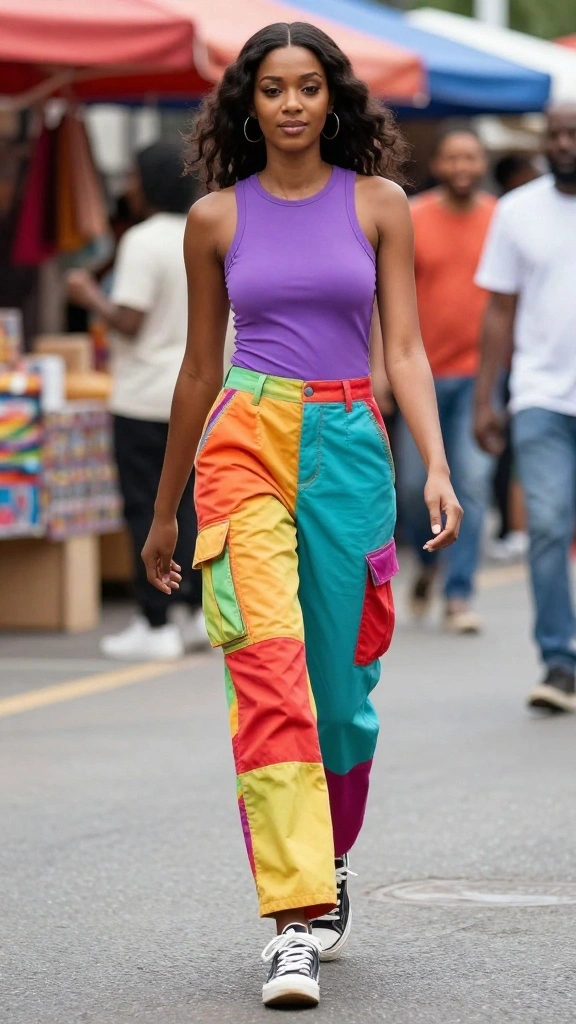 16 Weekend Outfits You Need to Try This Season - 12. Colorful Cargo Pants 1