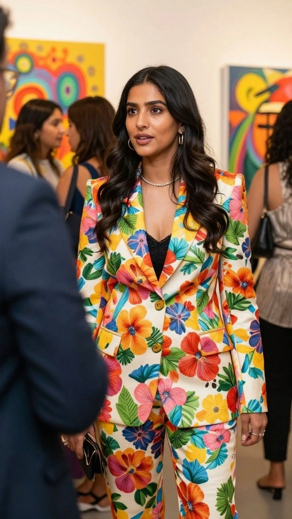 17 Best Women’s Suits for Weddings, Interviews, and Events (By Occasion) - 15. Playful Prints: Creative Events 1