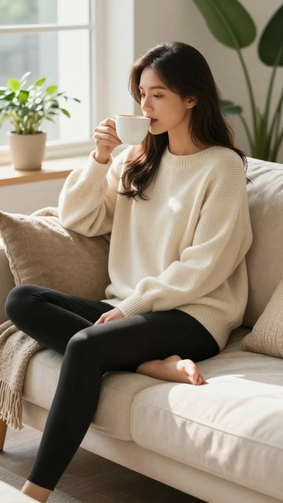 17 Trendy Weekend Versatile Outfit Formulas That You’ll Love! - 2. Cozy Oversized Sweater and Leggings 1