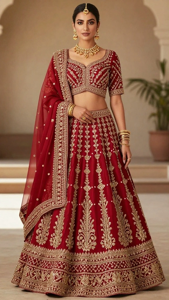 18 Breathtaking Bridal Lehenga Inspirations to Elevate Your Wedding Day! - 1. The Regal Red: Timeless Elegance 1