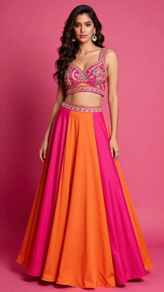 18 Breathtaking Bridal Lehenga Inspirations to Elevate Your Wedding Day! - 14. Color Blocking: A Bold Approach 1