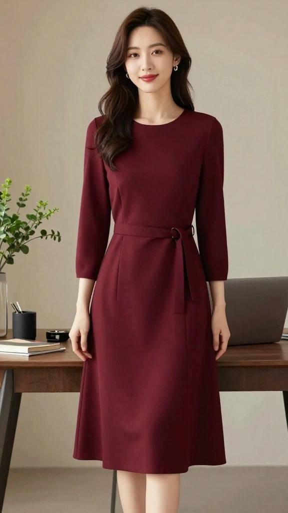 18 Fashionable Work Clothes That Are So Cozy You’ll Forget You’re in the Office! - 12. Long Sleeved Midi Dress with a Chic Belt 1