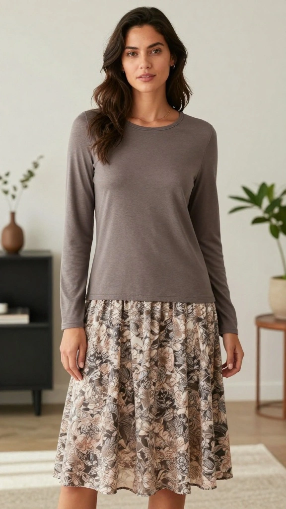 18 Fashionable Work Clothes That Are So Cozy You’ll Forget You’re in the Office! - 14. Layered Look with Long Sleeve Tee and Dress 1