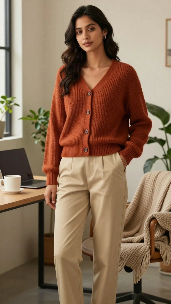 18 Fashionable Work Clothes That Are So Cozy You’ll Forget You’re in the Office! - 3. Cozy Cardigan and Chinos 1
