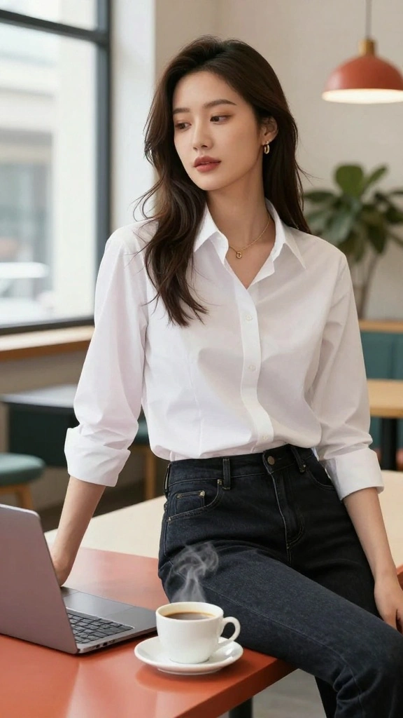 18 Stylish Reset Outfits That Will Transform Your Office Look! - 4. Classic White Shirt and Jeans 1