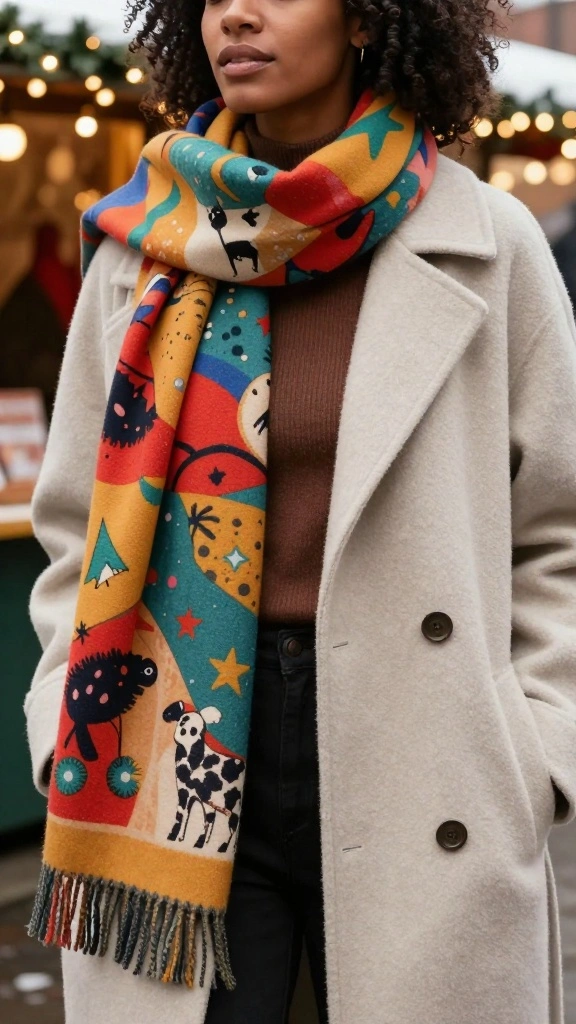 19 Must-Have Winter Travel Outfits for Fashion Lovers (Find Out What #1 Is!) - 13. Playful Printed Scarf 1