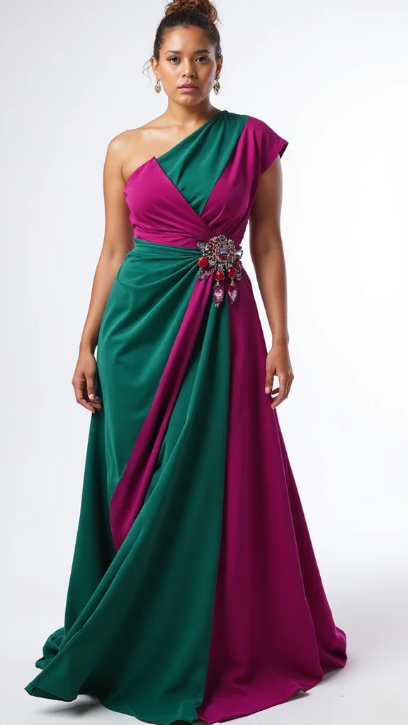 19 Stunning Plus Size Gowns for Every Formal Occasion - 7. Striking Color Blocking 1