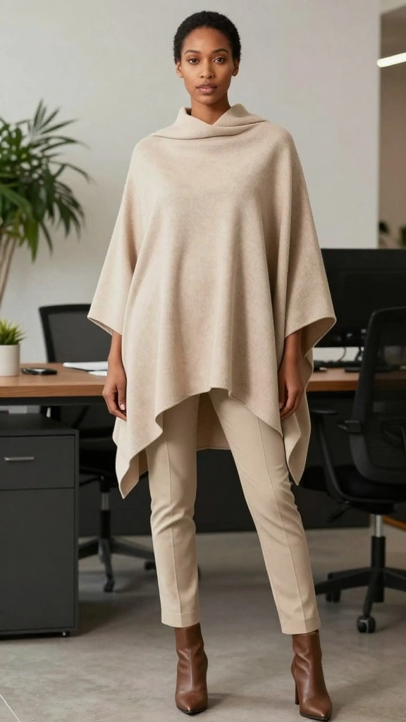 20 Chic Layering Techniques for the Office - 12. Office-Friendly Ponchos 1