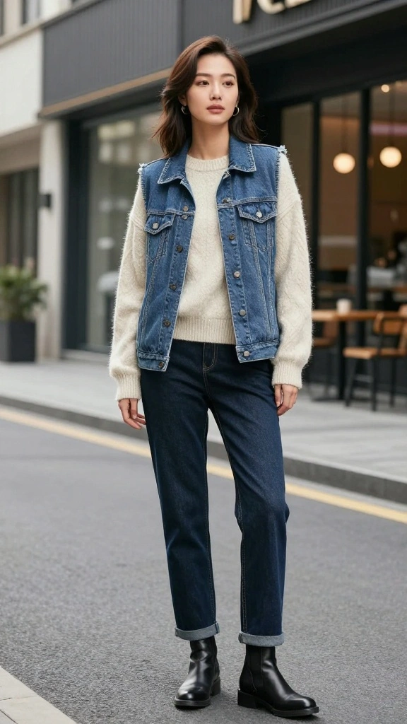 20 Must-Have Casual Fashion Looks for Outings This Season (Don't Miss #15!) - 15. Layered Look with Denim Vest 1