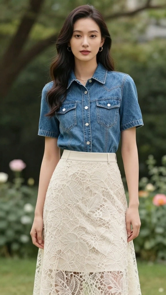 20 Must-Have Casual Fashion Looks for Outings This Season (Don't Miss #15!) - 17. Feminine Touch with Denim and Lace 1