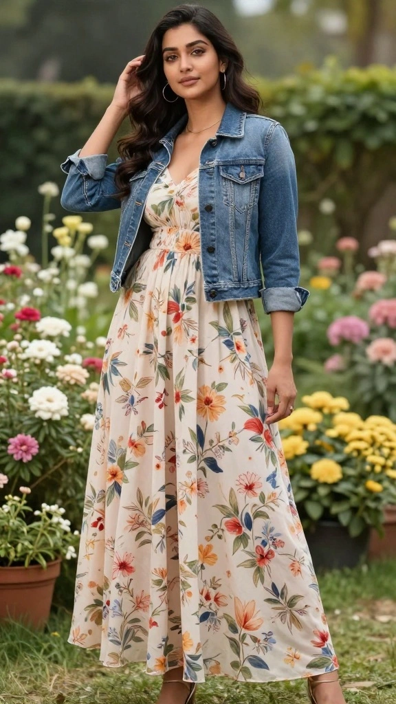 20 Must-Have Casual Fashion Looks for Outings This Season (Don't Miss #15!) - 5. Casual Maxi Dress with Denim Jacket 1