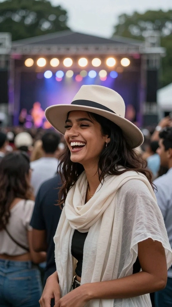 20 Outdoor Layering Ideas That Will Keep You Cozy and Chic - 4. Lightweight Scarf and Fedora 1