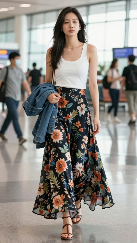 20 Stylish Travel Outfits That Will Make You the Envy of Every Passenger! - 11. Chic Maxi Skirts 1
