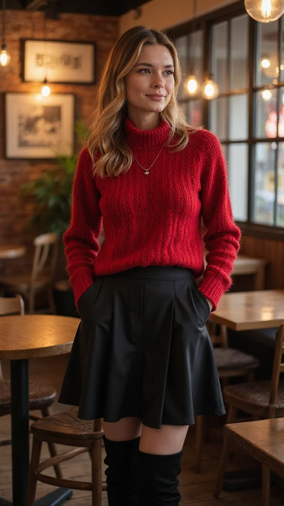 20 Stylish Winter Outfits That Will Keep You Warm and Polished! - 11. Statement Knit Sweater with A-Line Skirt 1