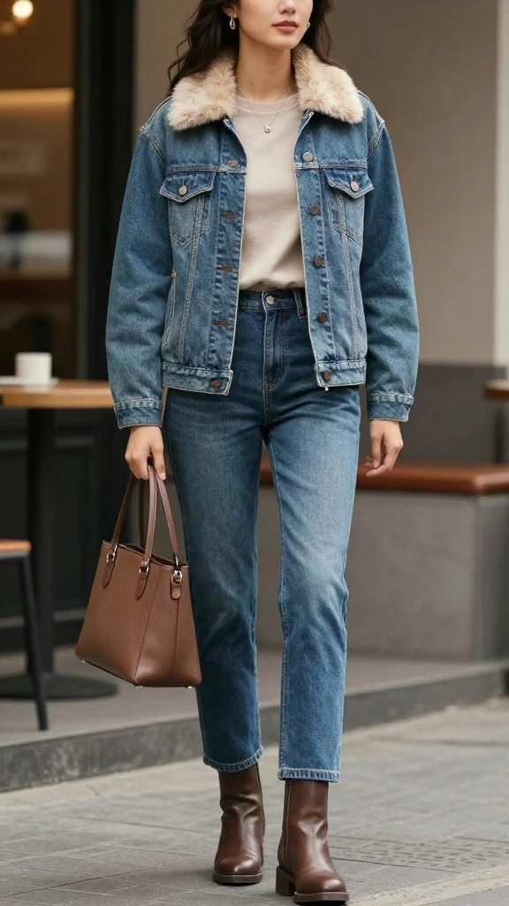 20 Vintage Denim Jacket Outfits Styled with Accessories You'll Adore! - 15. Warm Up with a Furry Collar 1