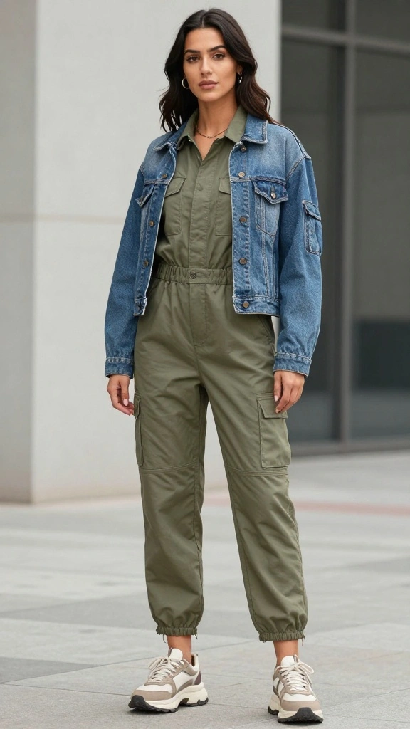 20 Vintage Denim Jacket Outfits Styled with Accessories You'll Adore! - 16. Go Urban with a Utility Jumpsuit 1