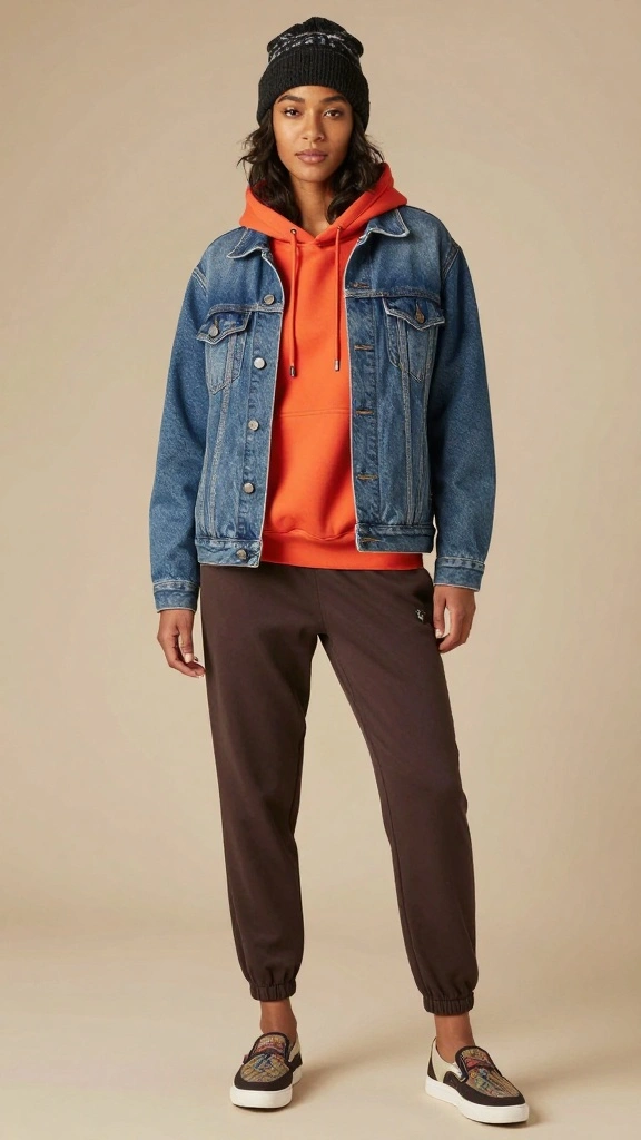 20 Vintage Denim Jacket Outfits Styled with Accessories You'll Adore! - 20. Cozy Comfort with a Hoodie 1