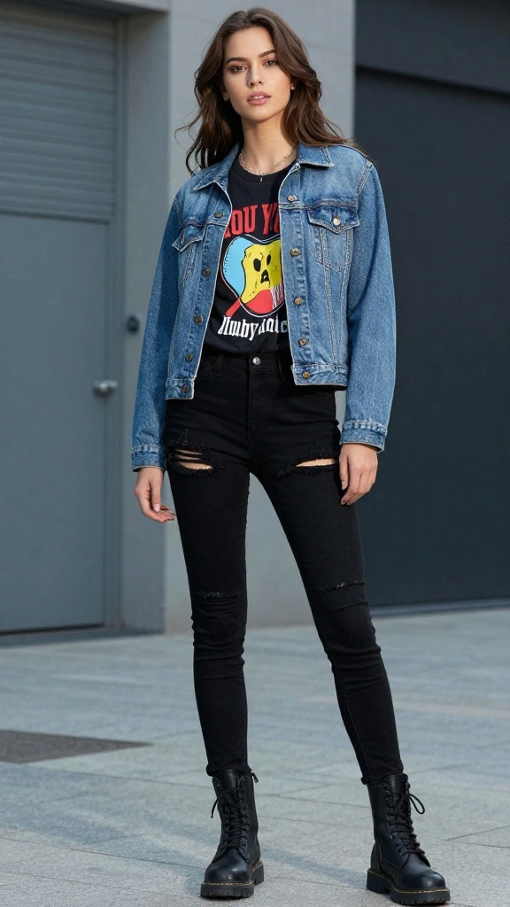 20 Vintage Denim Jacket Outfits Styled with Accessories You'll Adore! - 9. Retro Vibes with a Graphic Tee 1
