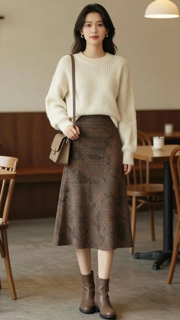 21 Chic Casual Date Night Outfits Perfect for Any Occasion - 13. Chunky Knit and Midi Skirt 1